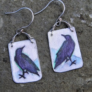 Raven Earrings One of a Kind Earring Hand Painted Crow Earrings Raven Jewelry image 3