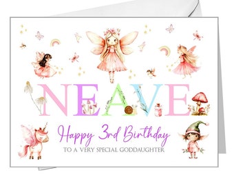 Personalized Fairy Birthday Card, Grandchild Birthday