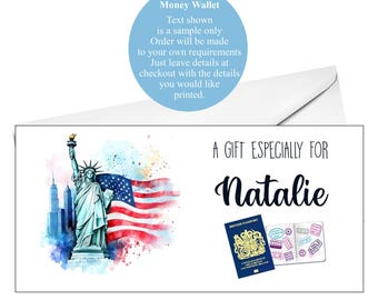 Personalized America Holiday Money Wallet: Linen Card with Pouch