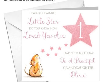 Cute PERSONALISED CUTE BIRTHDAY card. 1st 2nd 3rd 4th 5th any age  birthday, daughter, granddaughter, great granddaughter niece