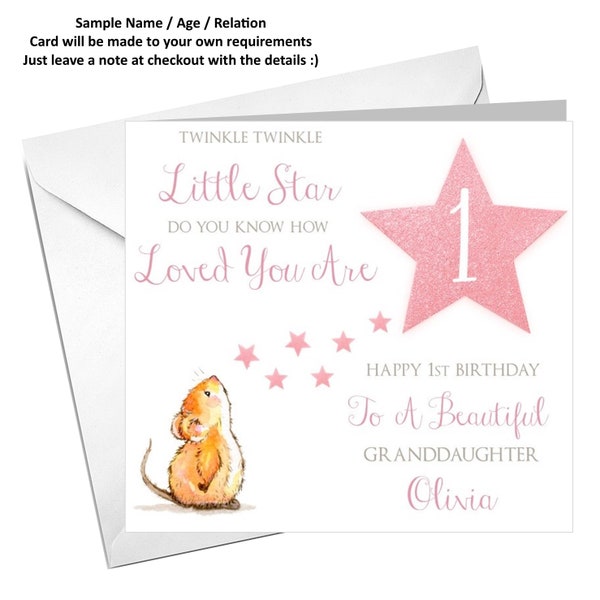 Cute PERSONALISED CUTE BIRTHDAY card. 1st 2nd 3rd 4th 5th any age  birthday, daughter, granddaughter, great granddaughter niece