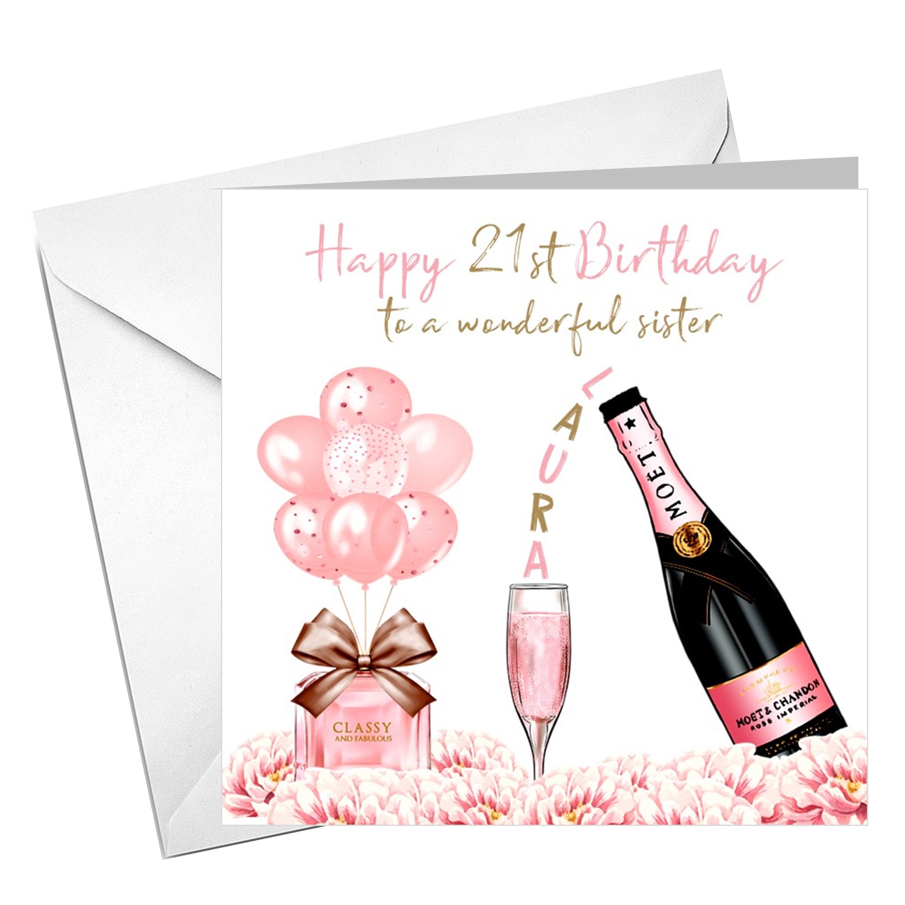 Carte d'anniversaire pour femme avec finition à la main Champagne