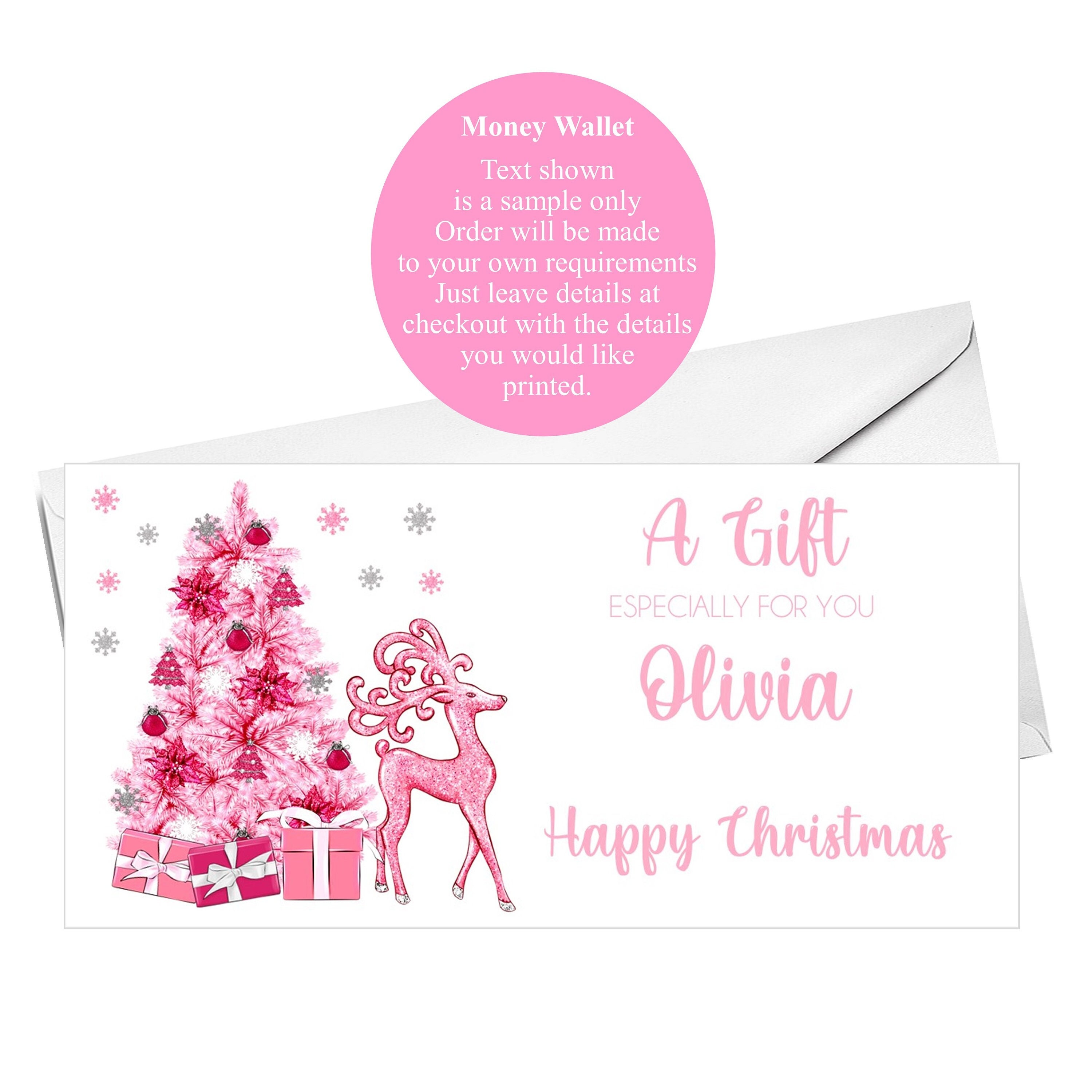 Personalized Christmas Money Voucher Wallet: Pink Girly Design