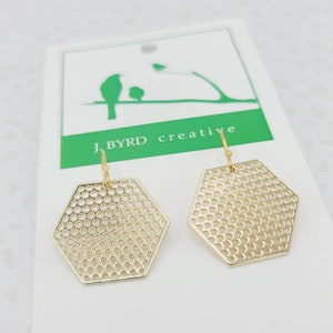Gold hexagon honeycomb earring