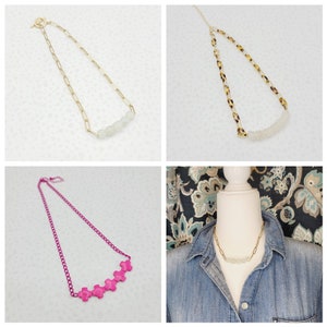 Paperclip necklace with statement beads, three color combos