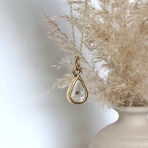 Custom made mustard seed necklace - tear drop pendant - gold