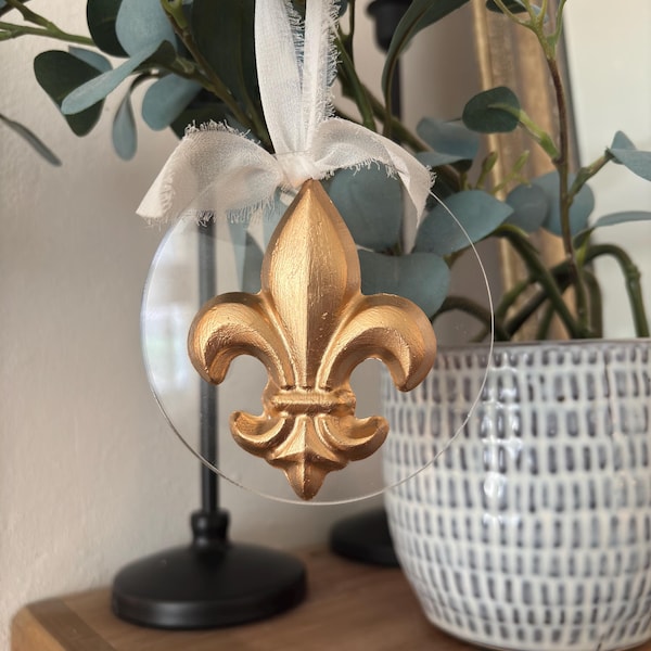 Fleur De Lis Ornament Gold Louisiana Decor New Orleans Gift Acrylic Disc Ornament Mardi Gras Decor Southern Home Decor