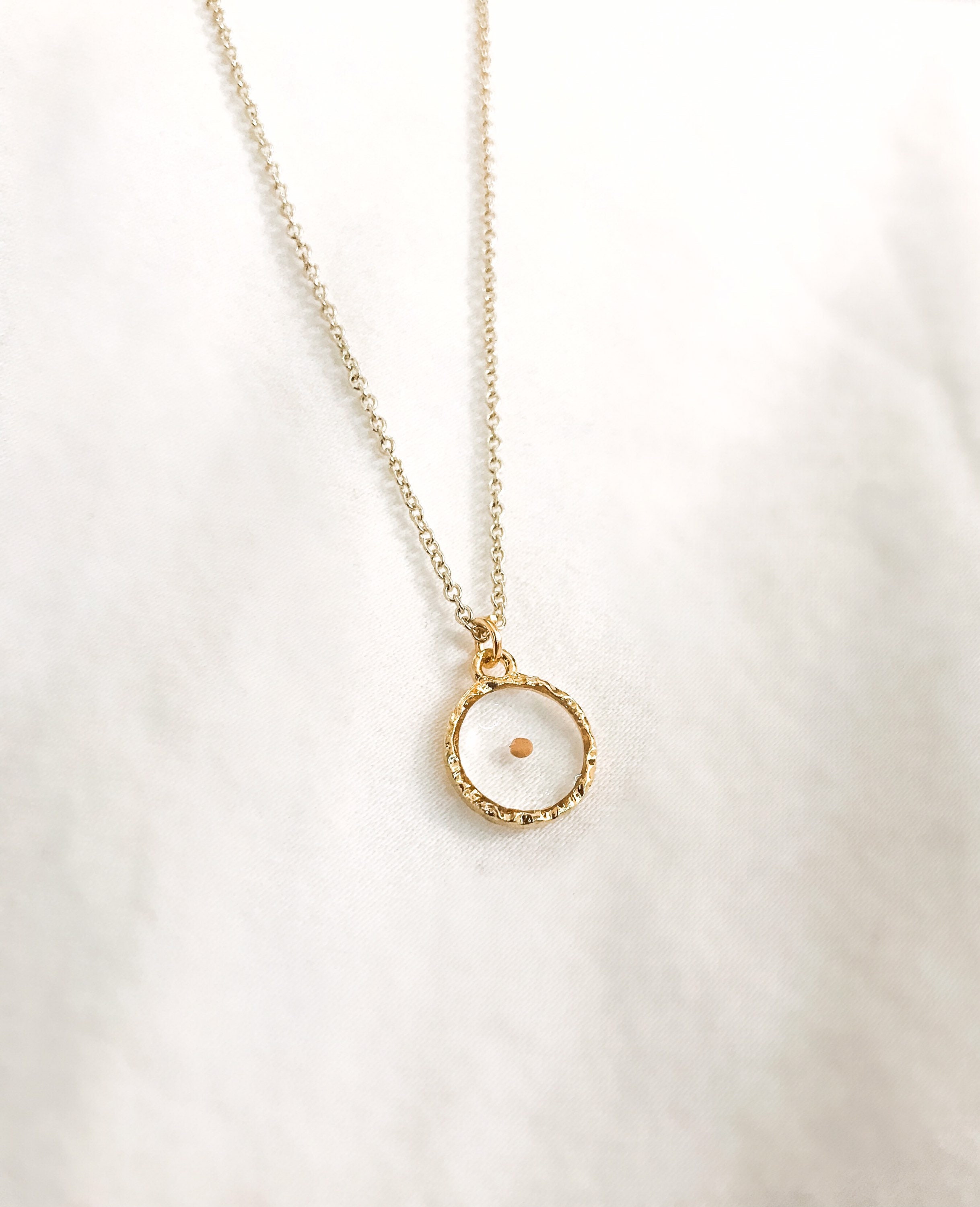 Custom made mustard seed necklace - hammered edge pendant