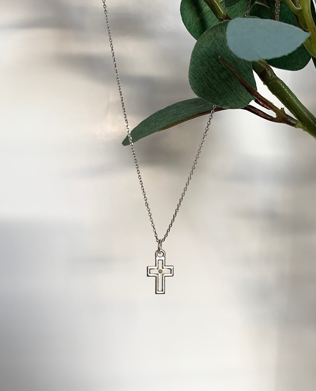 Mustard Seed Necklace Sterling Silver Cross Pendant Matthew 1720 Faith as Small as a Mustard