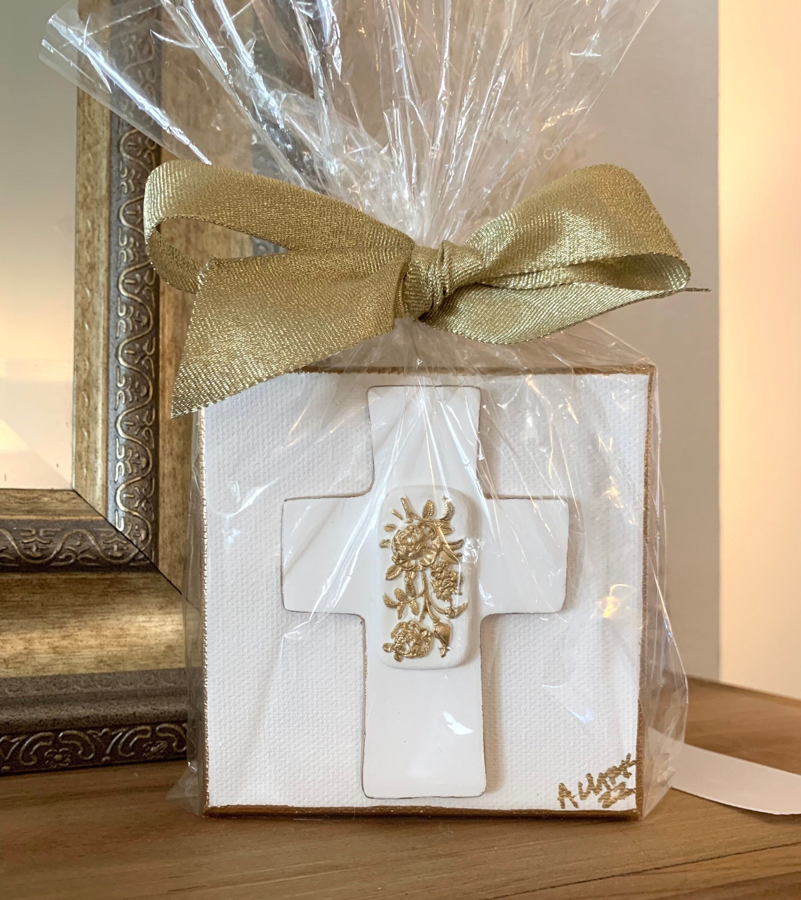 Gold Leaf Hand Sculpted Cross on Canvas Intaglio in Center Etsy