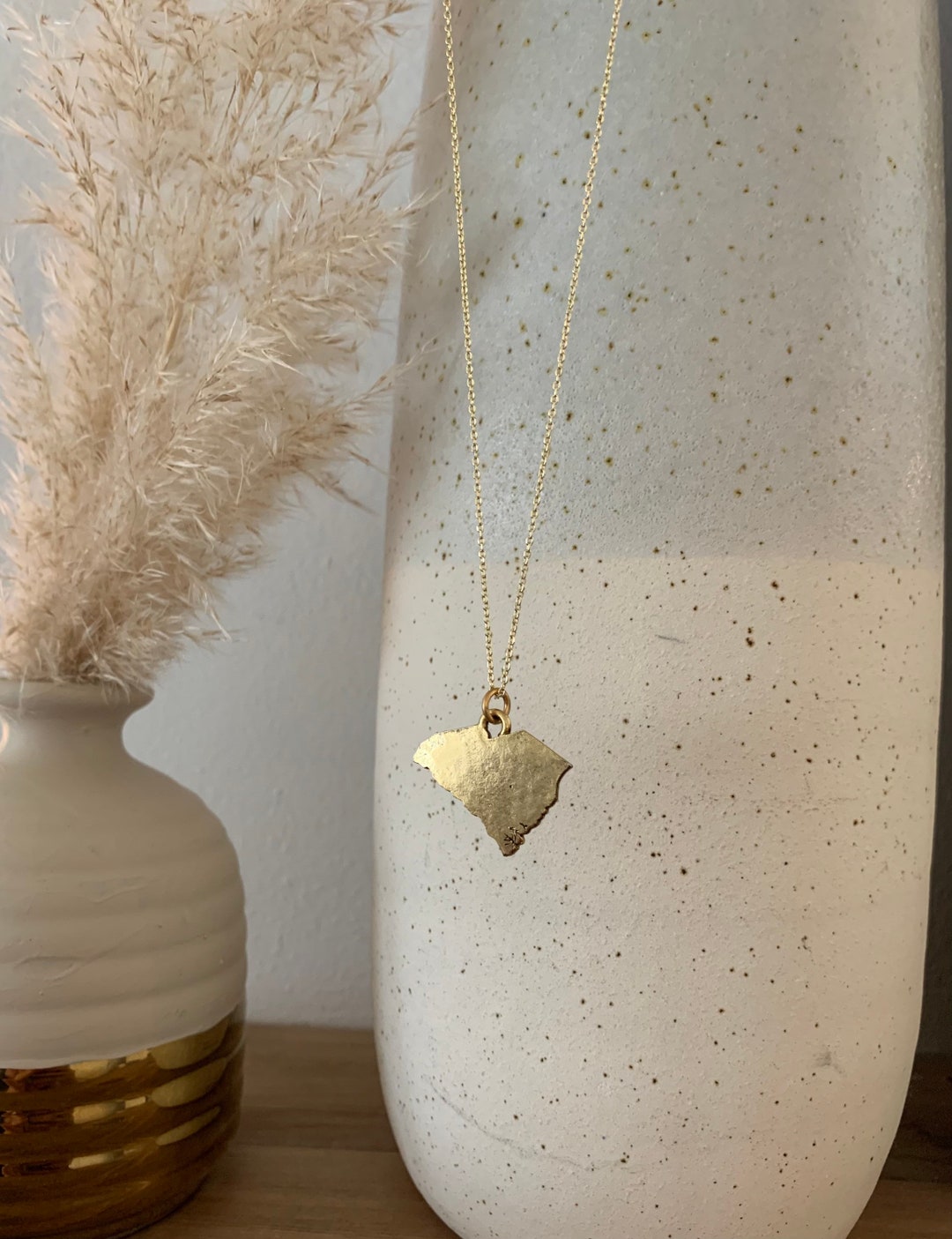 South Carolina State Necklace Gold Finish Etsy