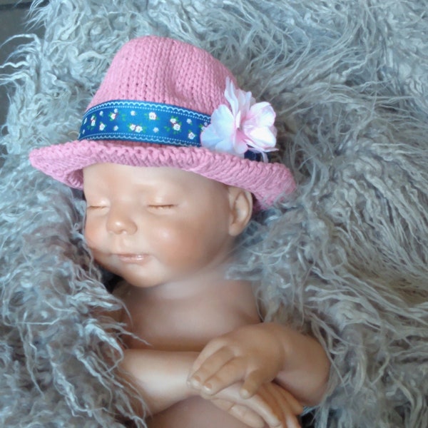 Baby Fedora, Little Girl Hat, Baby Hat with Flower, Newborn Photo Prop, Unique Baby Girl Gift,  Knitted Fedora, Baby Girl Shower Gift