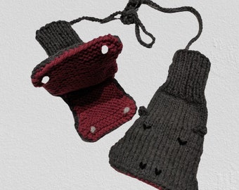 Mitones para niños, mitones de animales, mitones con cordón, mitones de hipopótamo, guantes para niños, mitones cálidos, mitones bonitos, mitones tejidos a mano para niños
