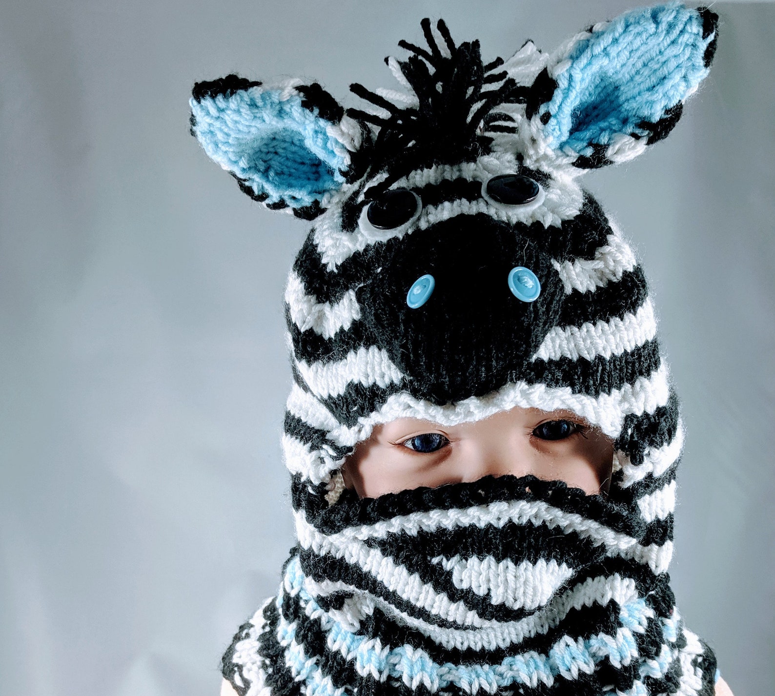 Baby Balaclava Zebra Hat Toddler Child Warm Hand Knit Winter Etsy