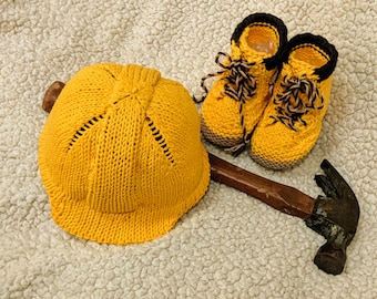 Baby Construction, Baby Hard Hat, Baby Construction Outfit, Unique Baby Gift, Work Booties, Baby Shower Gift, Newborn Photo Prop