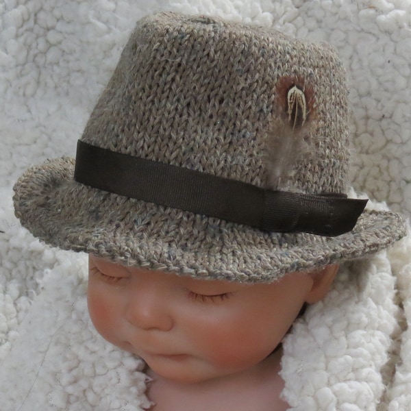 Baby Fedora, Little Man Hat, Tweed Fedora, Newborn Photo Prop, Unique Baby Boy Gift,  Knitted Hat Set, Baby Shower Gift, Baby Tie