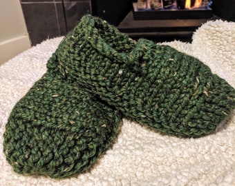 Warm Hand Knit Slipper Socks, Men's and Women's Knit Slippers, Chunky Acylic/Wool yarn, Leather Sole Option