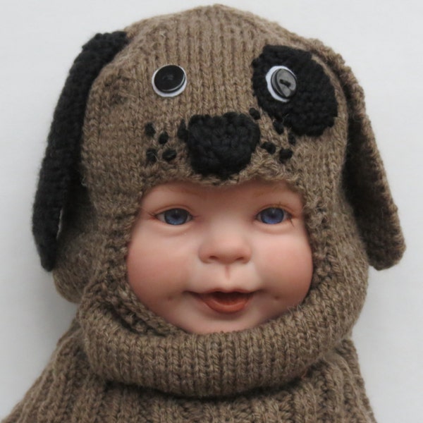 Baby Balaclava Hat, Baby Puppy Hat, Childs Warm Winter Hat, Kids Animal Hat, Ski Mask, Kids Knit Hat, Kids Neck Warmer Hat, Kids Helmet Hat