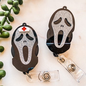 Ghostface Scream ID Badge Reel , Retractable Alligator Clip