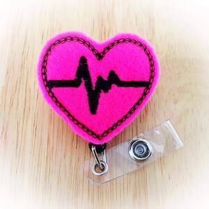 Heart EKG Feltie Reel -  Badge Holder - Retractable Badge Reel - ID Badge Clip - Nurse - RN Badge - Stethoscope Badge - Mysweetbadge