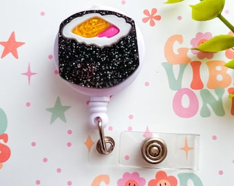 Acrylic Badge Reel - Sushi -  Badge Holder - Retractable Badge Reel - ID Badge Clip - Nurse - RN Badge - Sushi Badge