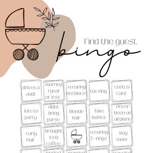 Baby girl shower games, baby shower bingo, baby shower games, find the guest bingo, bingo card, minimalistic game, minimalistic bingo