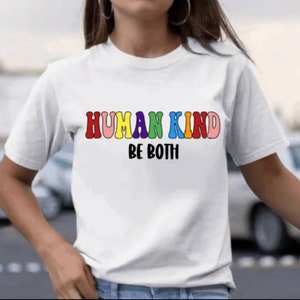 Human Kind T-shirt Rainbow Letters- Women, Kids, Men&#39;s, Spread Kindness, Love, Be Kind, Custom Design, T-Shirt, Ladies, Rainbows gift