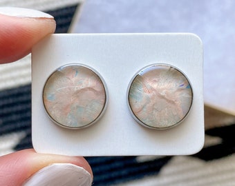 Hand painted Earrings | Stainless Steel Earrings | Handmade Jewelry | Abstract | Silver | Studs | Original