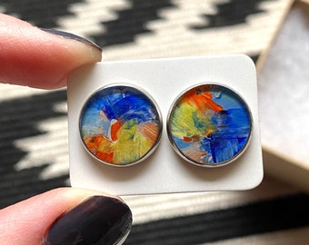 Hand painted Earrings | Stainless Steel Earrings | Handmade Jewelry | Abstract