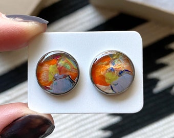 Hand painted Earrings | Stainless Steel Earrings | Handmade Jewelry | Abstract