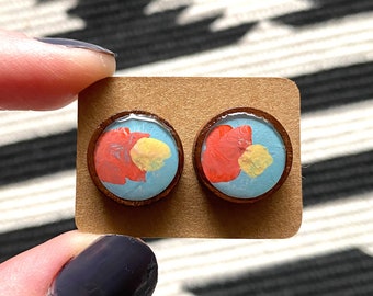 Hand painted Earrings | Brown Wood Earrings | Handmade Wooden Jewelry | Abstract