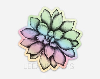 Drawn Succulent Vinyl Sticker 2.94″ x 3″ | Die Cut Stickers | Waterproof Stickers | Art Decals | Flower Plant Laptop Decal | Holographic