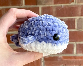 Velvet Crochet Whale, Small Amigurumi Stuffed Animal, Yarn, Crocheted Plushie, Sea, Soft Handmade Holiday Gift, Stress Ball, Desk Pet, MTO