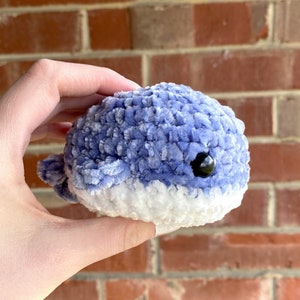 Velvet Crochet Whale, Small Amigurumi Stuffed Animal, Yarn, Crocheted Plushie, Sea, Soft Handmade Holiday Gift, Stress Ball, Desk Pet, MTO image 1