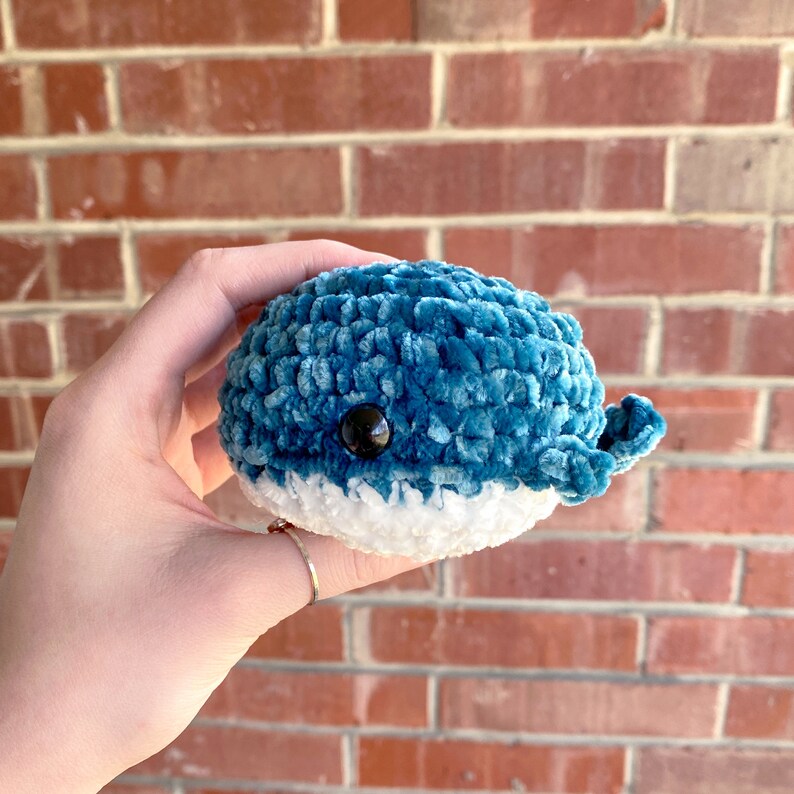 Velvet Crochet Whale, Small Amigurumi Stuffed Animal, Yarn, Crocheted Plushie, Sea, Soft Handmade Holiday Gift, Stress Ball, Desk Pet, MTO image 3