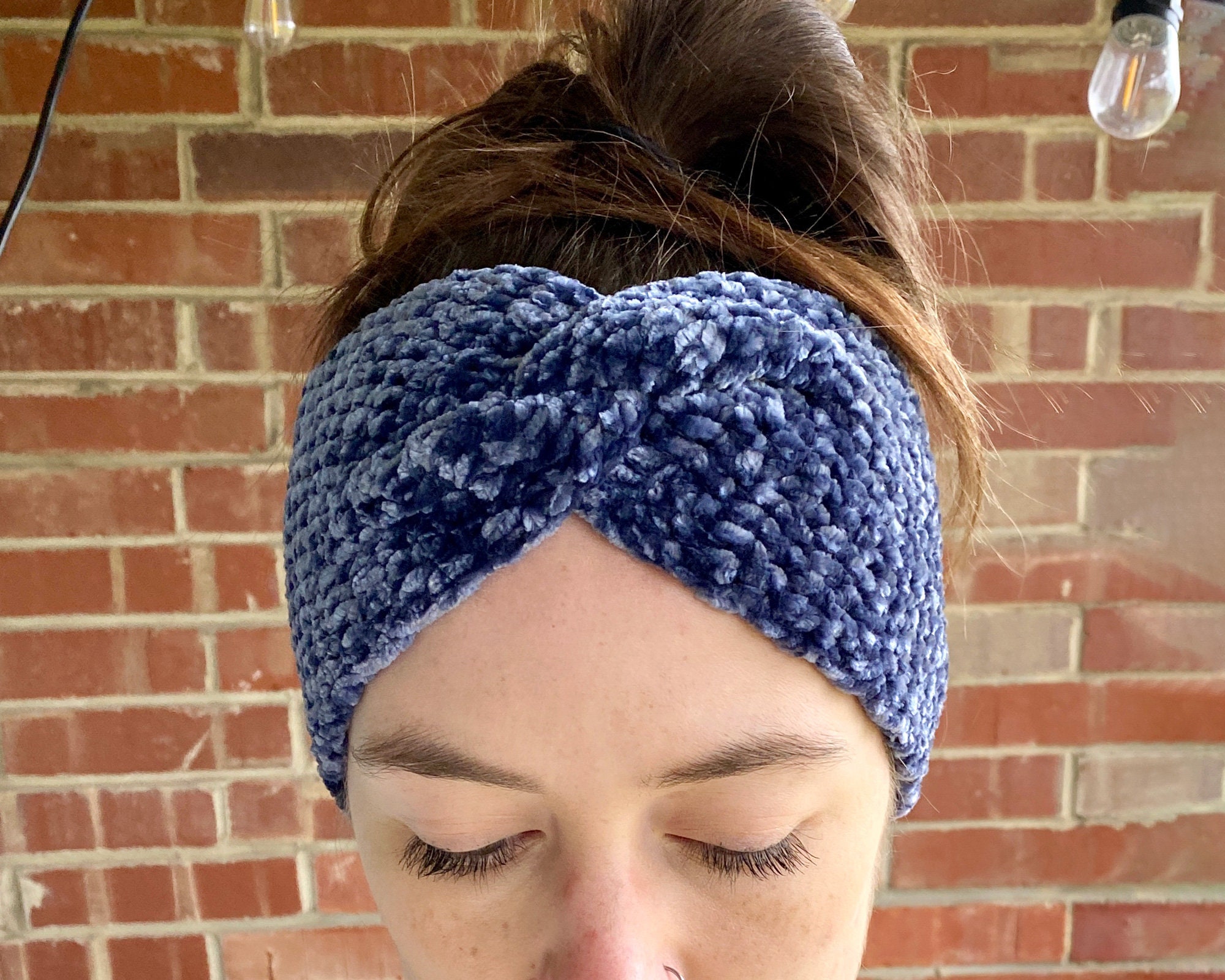 小物 VAKT KNIT TURBAN / GRAY Velvet Twist Headband • Plush Crochet Ear Warmer • Winter Turban