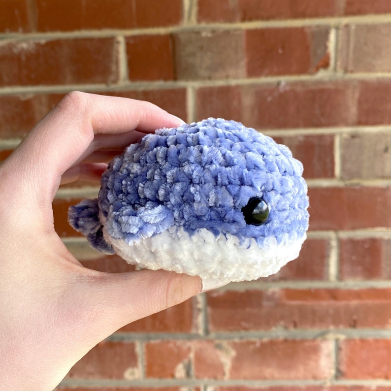 Velvet Crochet Whale, Small Amigurumi Stuffed Animal, Yarn, Crocheted Plushie, Sea, Soft Handmade Holiday Gift, Stress Ball, Desk Pet, MTO image 1