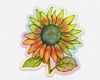 Sunflower Holographic Vinyl Sticker 2.7″ x 3″ | Die Cut Stickers | Waterproof | Art Decals | Flower Plant Laptop Decal | Holographic
