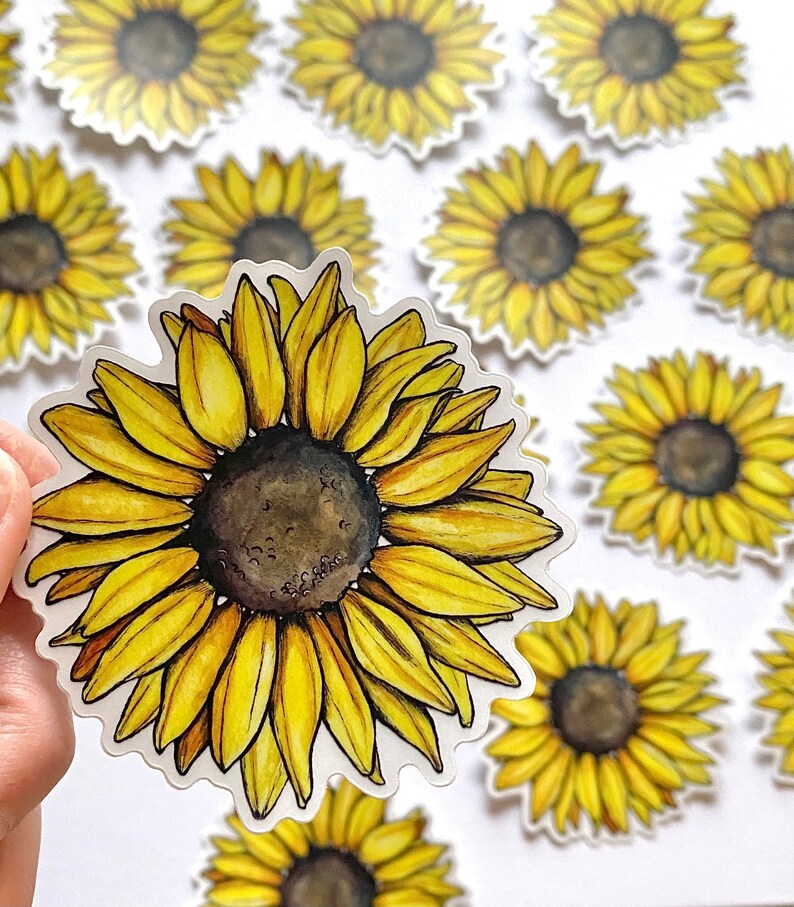 Sunflower Vinyl Sticker 3 x 2.88 Die Cut Stickers Waterproof Stickers Art Decals Flower Plant Laptop Decal image 3