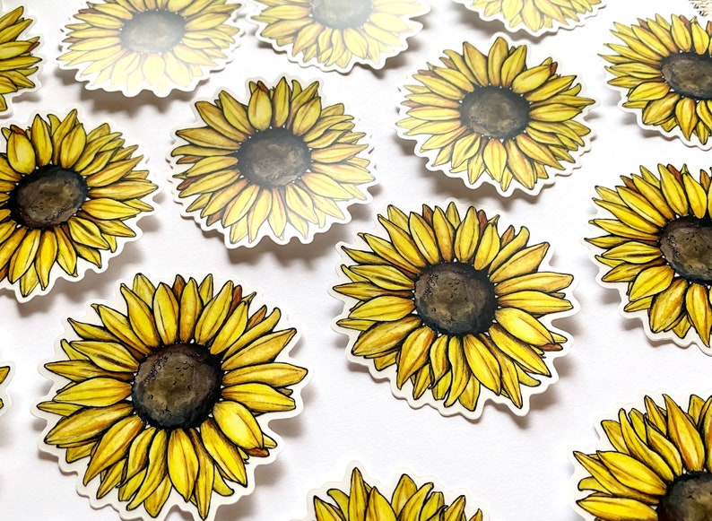 Sunflower Vinyl Sticker 3 x 2.88 Die Cut Stickers Waterproof Stickers Art Decals Flower Plant Laptop Decal image 4