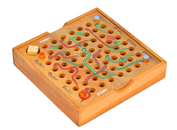 Gamie Wooden Snakes and Ladders Board Game, Conjunto Completo com