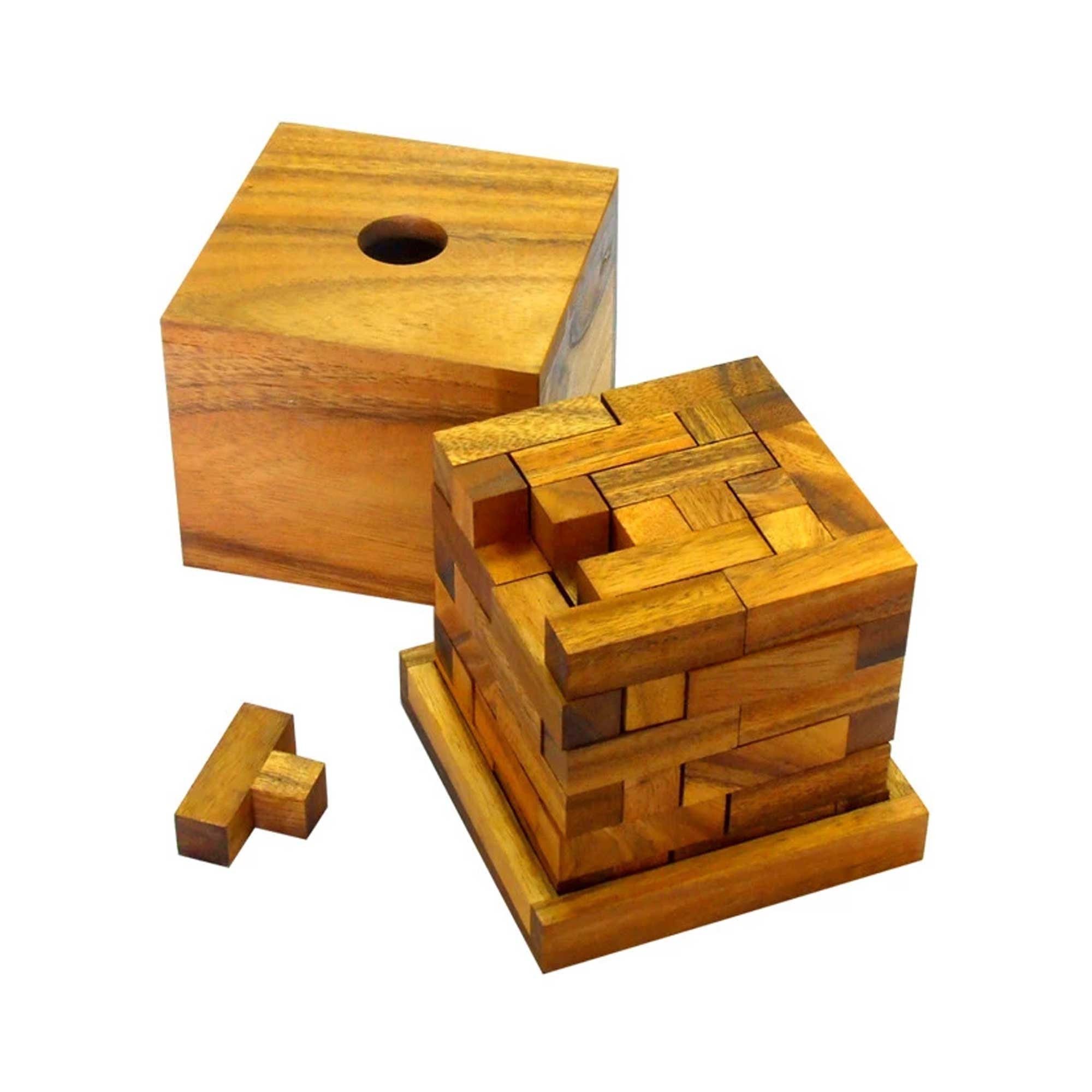 Wooden Cube 3D IQ puzzle game brain teaser 18 pcs