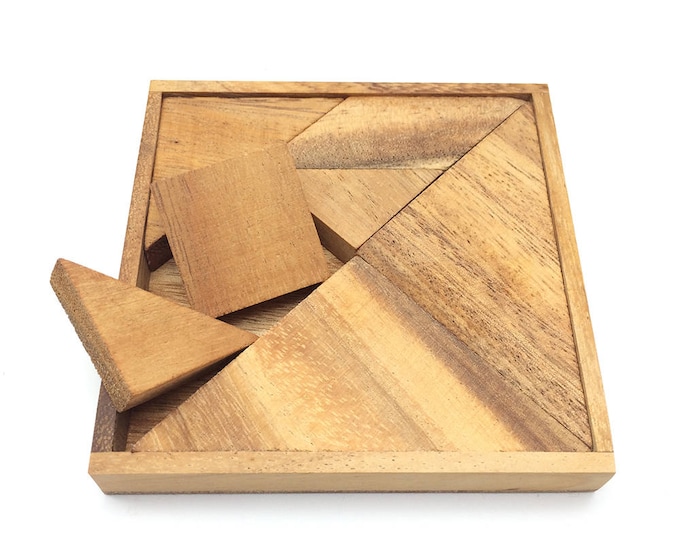 Wooden Toy : Pocket Tangram Wooden Puzzle Brain Teaser - The Organic Natural Puzzle Game Play for Baby and Kids