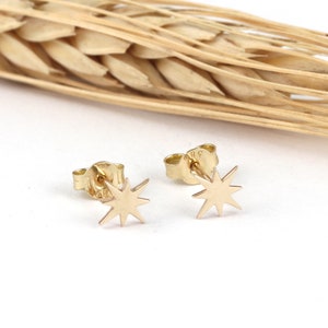 Gold Star Earrings, North Star Studs, Celestial 9K,14K,18K Earrings, Perfect Gift For Astrology Lovers, Astronomer Graduation Gift image 5