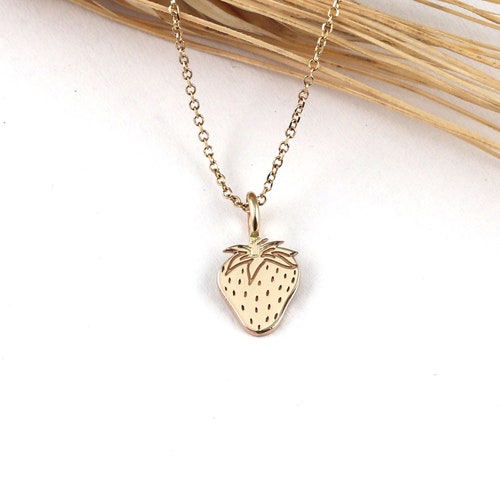 14k Yellow Gold Strawberry Necklace Etsy