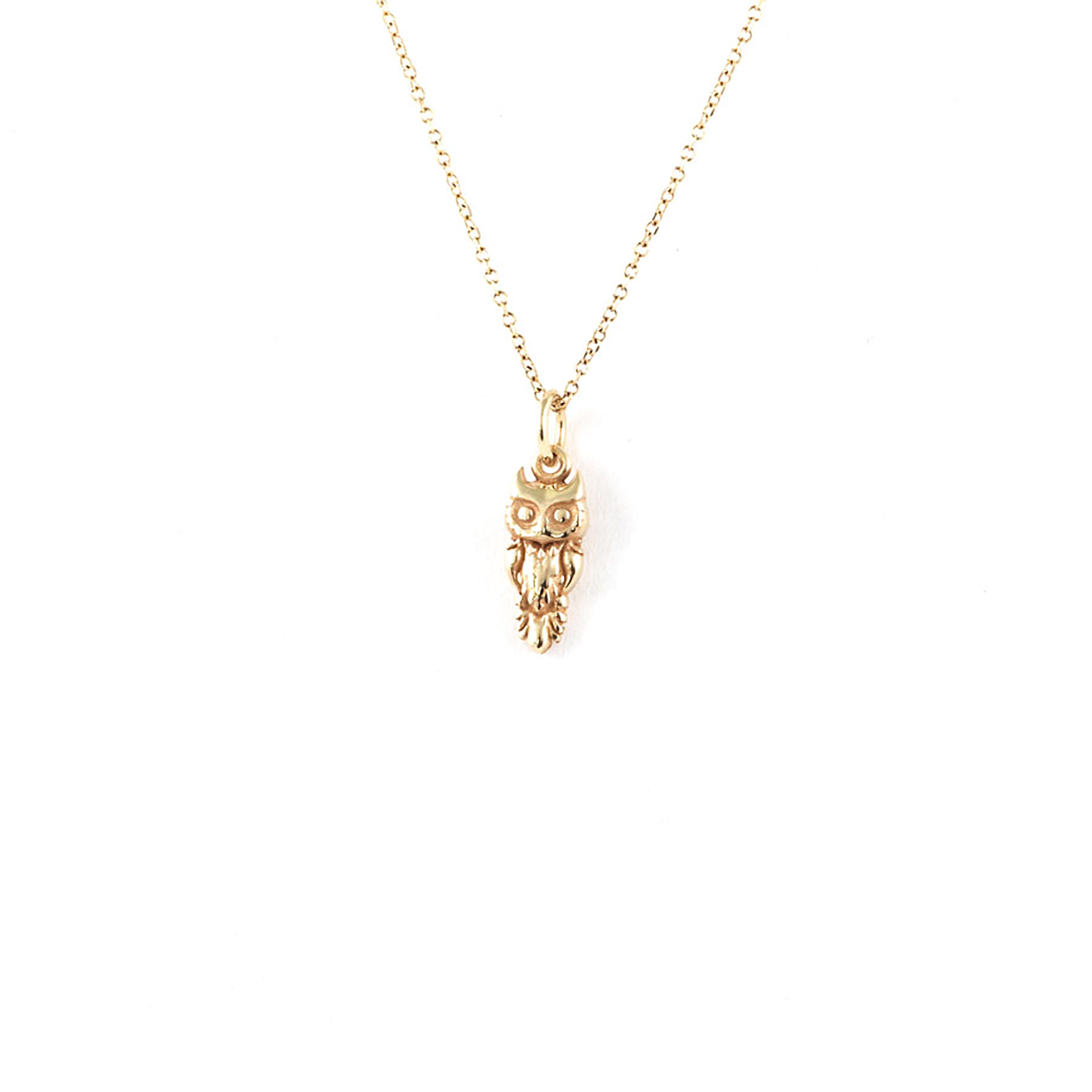 14K Solid Gold Owl Necklace: Symbol of Wisdom Charm