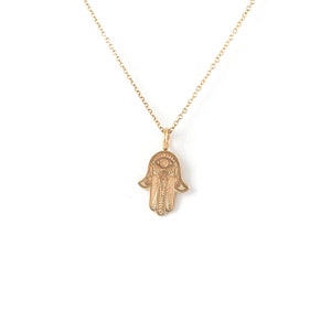 Solidny Złoty Naszyjnik Hamsa, Ochronny Wisiorek na Rękę, Duchowy Prezent dla Niej, Biżuteria z Talizmanem Szczęścia, Elegancki Amulet Ochronny, 9K, 14K, 18K