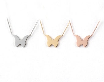 Solid Gold Butterfly Necklace: Girly Symbolic Gift (9K, 14K, 18K)