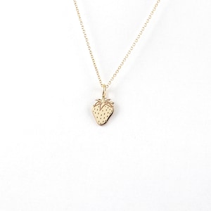 Solid Gold Strawberry Necklace, Gold Strawberry Pendant, Fruit Necklace, Cute Jewel, Gift for Daughter, Sweet Strawberry Charm, 9K, 14K, 18K