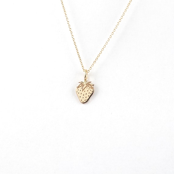 Solid Gold Strawberry Necklace Gold Strawberry Pendant Fruit Necklace Cute Jewel Gift for Daughter Sweet Strawberry Charm 9K 14K 18K